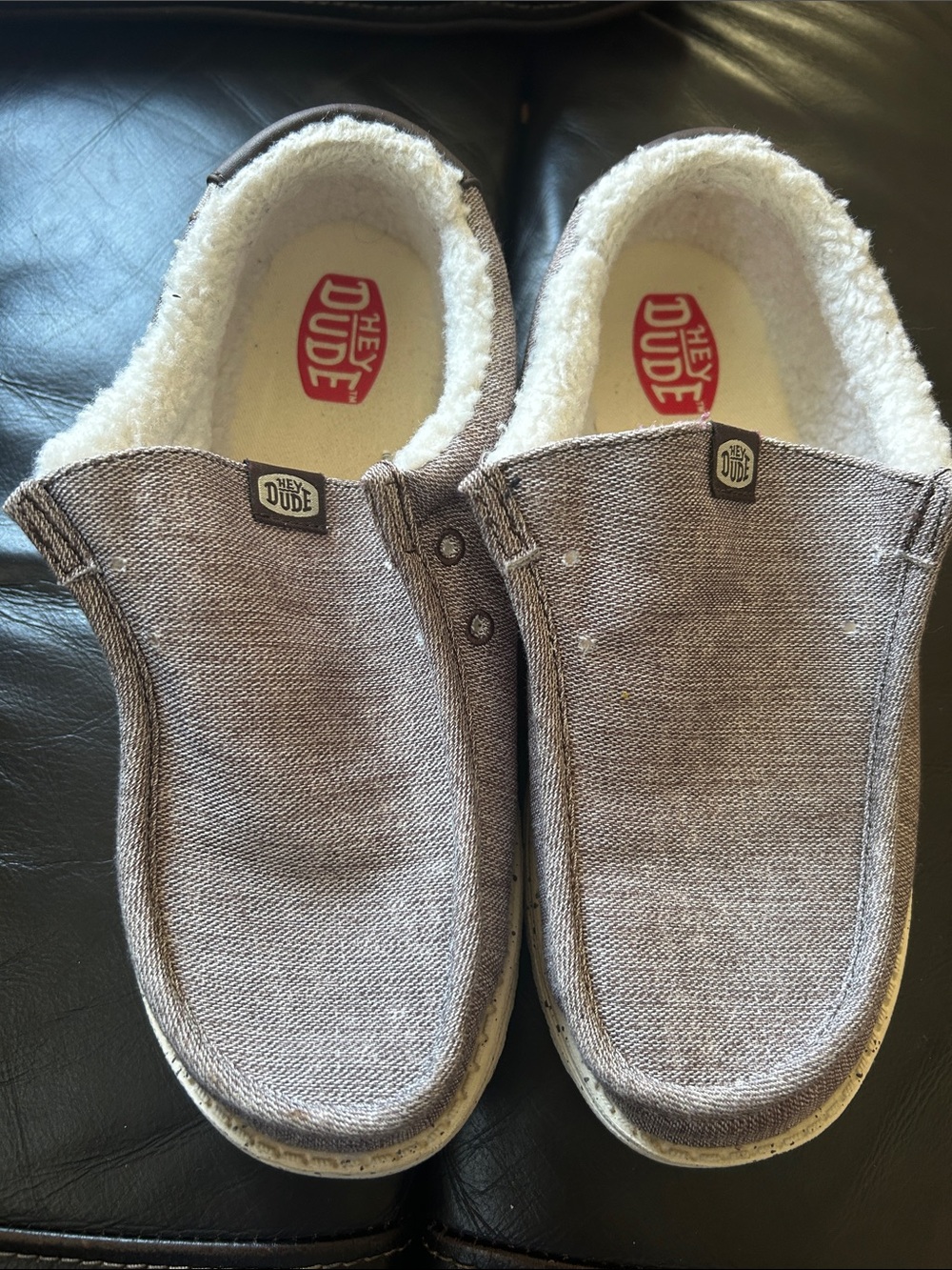 Hey Dude Taupe Canvas Sherpa-Lined Slip-Ons